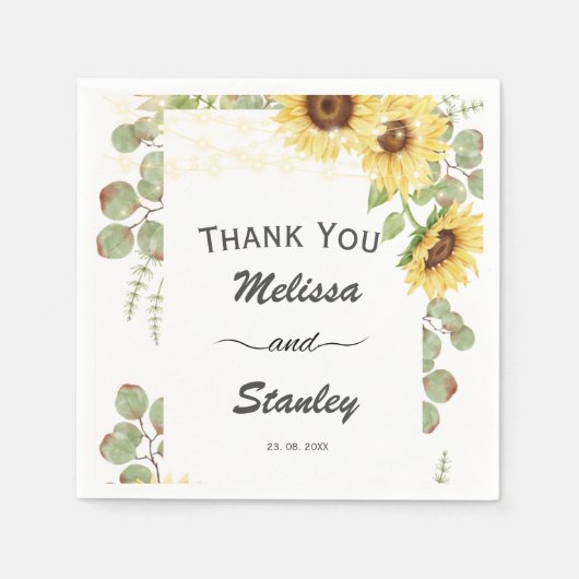 Greenery Sunflower Eucalyptus String Light Wedding Servet (Voorkant)
