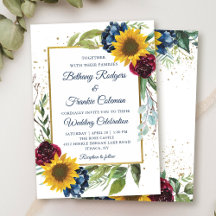 Greenery Sunflower Floral Gold Glitter Wedding