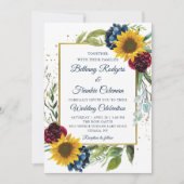 Greenery Sunflower Floral Gold Glitter Wedding Kaart (Voorkant)
