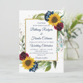 Greenery Sunflower Floral Gold Glitter Wedding Kaart (Staand voorkant)