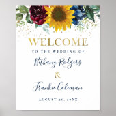 Greenery Sunflower Floral Gold Glitter Wedding Poster (Voorkant)