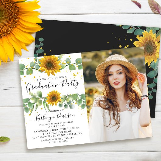 Greenery Sunflower Graduy Party Foto Kaart