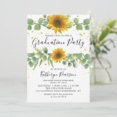 Greenery Sunflower Graduy Party Invitation Kaart (Staand voorkant)