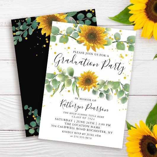 Greenery Sunflower Graduy Party Invitation Kaart
