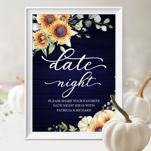 Greenery Sunflower Herfst Date Night Jar Sign Poster