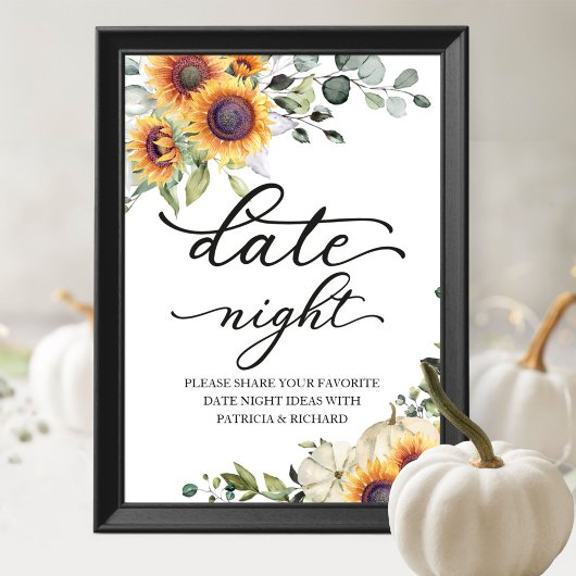 Greenery Sunflower Herfst Date Night Jar Sign Poster