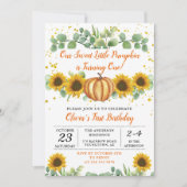 Greenery Sunflower Herfst Pumpkin First Birthday Kaart (Voorkant)