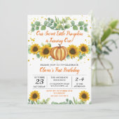 Greenery Sunflower Herfst Pumpkin First Birthday Kaart (Staand voorkant)