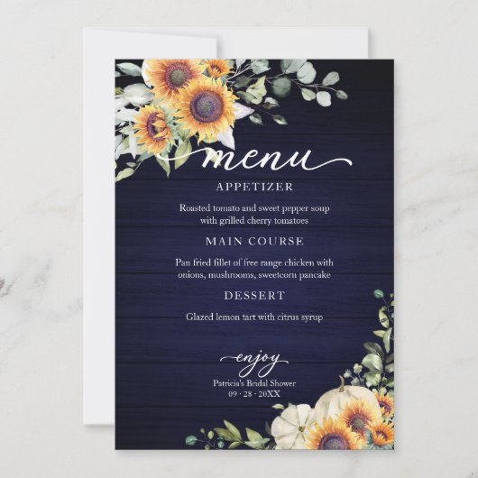 Greenery Sunflower Herfst Vrijgezellenfeest Menu Kaart (Voorkant)