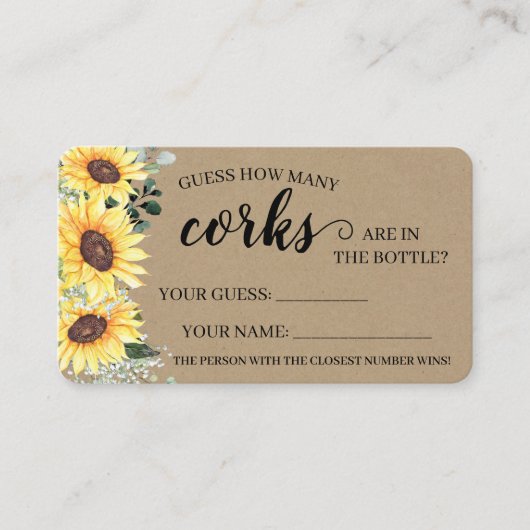 Greenery Sunflower Hoeveel corks Shower game card Plaatskaartje (Voorkant)