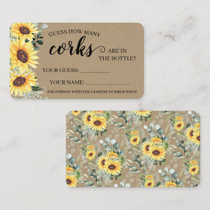 Greenery Sunflower Hoeveel corks Shower game card Plaatskaartje