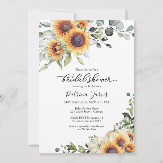 Greenery Sunflower Pumpkin Herfst Vrijgezellenfees Kaart (Voorkant)