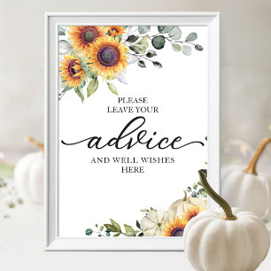 Greenery Sunflower Vrijgezellenfeest Advice Sign Poster