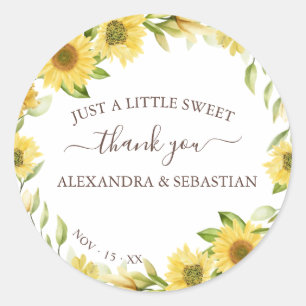 Greenery Sunflower Weddenschap Bedankt Ronde Sticker