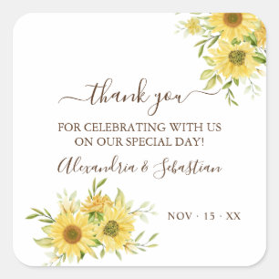 Greenery Sunflower Weddenschap Bedankt Vierkante Sticker
