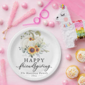 Greenery Sunflower White Pumpkin Friendsgiving Papieren Bordje (Feest)