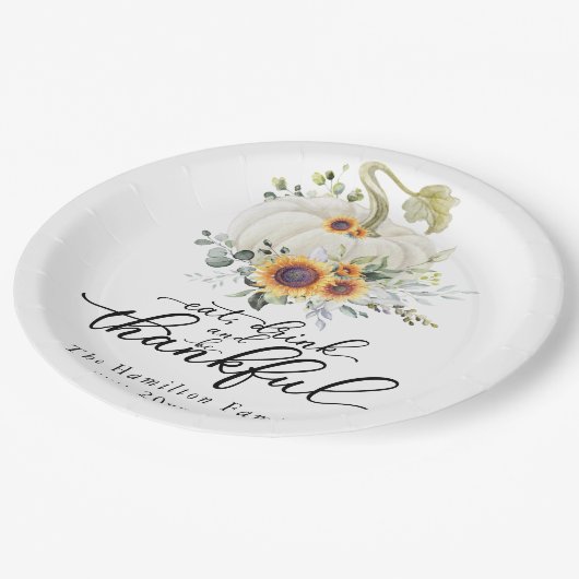 Greenery Sunflower White Pumpkin Thanksgiving Papieren Bordje (Gekanteld)