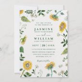 Greenery Sunflowers Rustic Elegant QR Code Wedding Kaart (Voorkant)