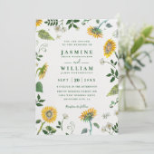 Greenery Sunflowers Rustic Elegant QR Code Wedding Kaart (Staand voorkant)