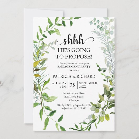 Greenery Surprise Engagement Party Kaart (Voorkant)