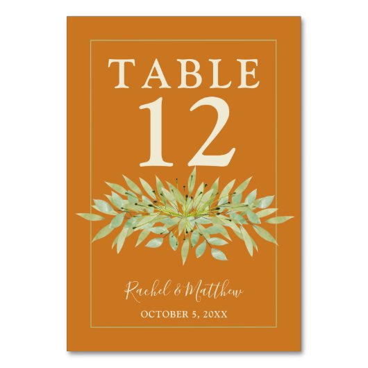 Greenery Swag op Ochre Wedding Kaart (Voorkant)