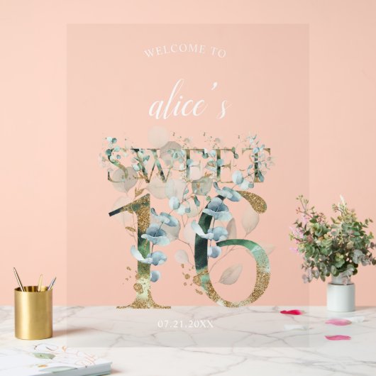 Greenery Sweet 16 Welkom Acryl teken Bord (Huwelijk)