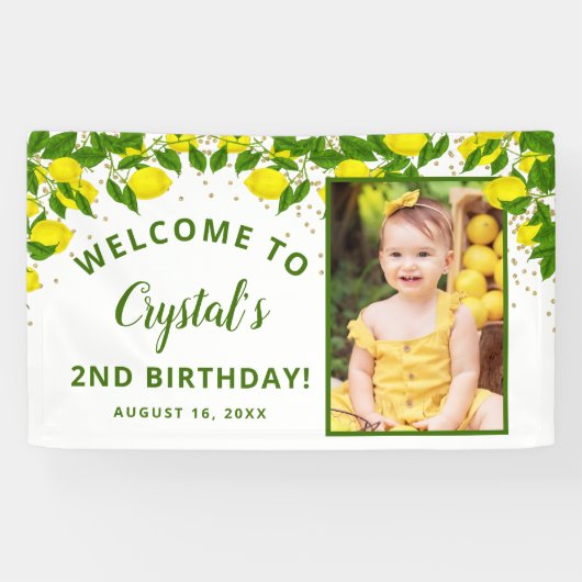 Greenery Sweet Lemon Birthday Welkom Foto Spandoek (Horizontaal)