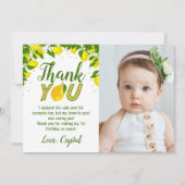 Greenery Sweet Lemon Gold Glitter Birthday Foto Bedankkaart (Voorkant)
