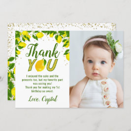 Greenery Sweet Lemon Gold Glitter Birthday Foto Bedankkaart