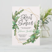 Greenery Sweet Sixteen 16e verjaardag Uitnodiging (Staand voorkant)