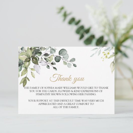 Greenery Sympathie Funeral Dankuwel Bedankkaart (Staand voorkant)