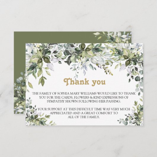 Greenery Sympathie Funeral Dankuwel Bedankkaart (Voorkant / Achterkant)