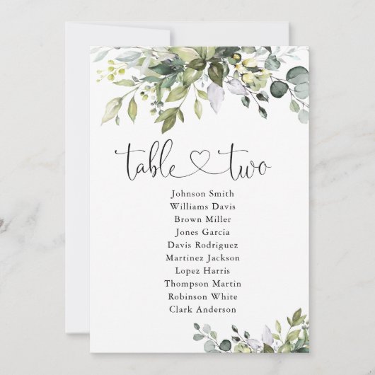 Greenery tafel nummer 2 zitschema (Voorkant)