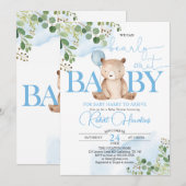 Greenery Teddy Bear-ballonBaby shower Kaart (Voorkant / Achterkant)