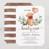 Greenery Teddy Bear Barly Wait Baby shower Kaart (Voorkant / Achterkant)