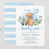 Greenery Teddy Bear Barly Wait Baby shower Kaart (Voorkant / Achterkant)