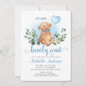 Greenery Teddy Bear Barly Wait Baby shower Kaart (Voorkant)