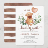 Greenery Teddy Bear Barly Wait Baby shower Kaart (Voorkant / Achterkant)