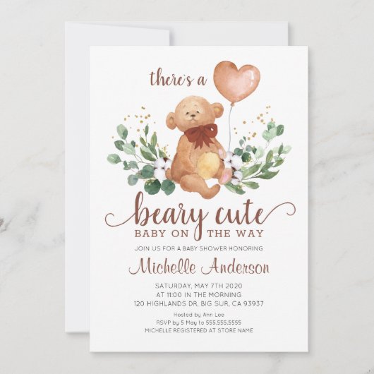 Greenery Teddy Bear Beary Cute Baby shower Kaart (Voorkant)