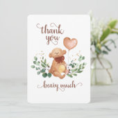 Greenery Teddy Bear Beary Much Baby shower Bedankkaart (Staand voorkant)