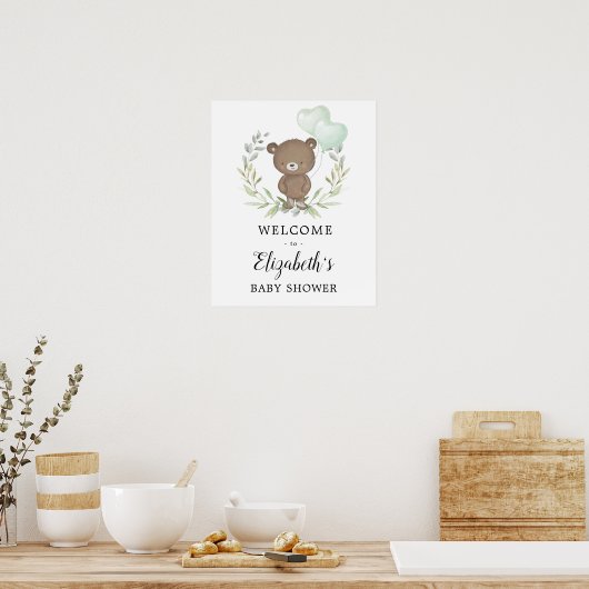 Greenery Teddy Bear Neutral Baby shower Welkom Poster (Keuken)