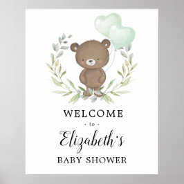 Greenery Teddy Bear Neutral Baby shower Welkom Poster