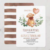 Greenery Teddy Bear Picnic Baby Birthday Kaart (Voorkant / Achterkant)