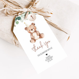 Greenery Teddy Bear Verjaardagsfeest Favoriet Tags Cadeaulabel