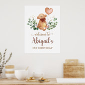 Greenery Teddy Bear Welcome Baby Birthday Poster (Keuken)