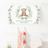 Greenery Teddy Bear Yellow Balloon Happy Birthday Spandoek (Insitu)