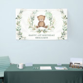 Greenery Teddy Bear Yellow Balloon Happy Birthday Spandoek (Beurs)