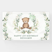 Greenery Teddy Bear Yellow Balloon Happy Birthday Spandoek (Horizontaal)