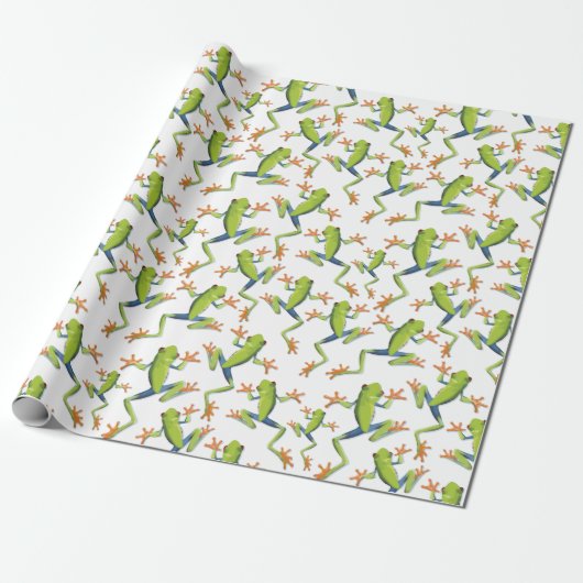 Greenery Tree-Frog Patroonontwerp Cadeaupapier (Uitgerold)