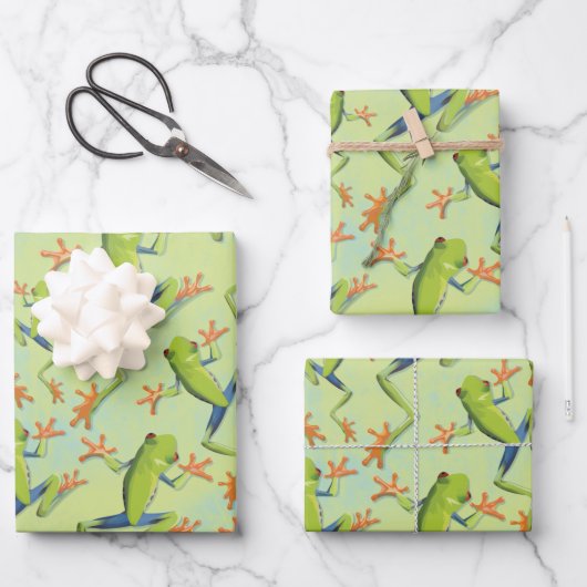Greenery Tree-Frog Patroonontwerp Inpakpapier Vel (Voorkant)